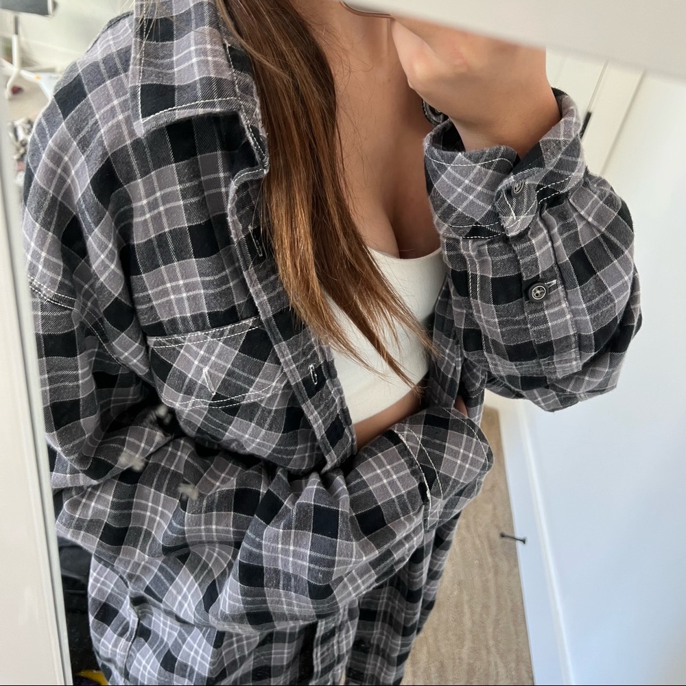 Black And White Flannel Jacket Oversized And Cute